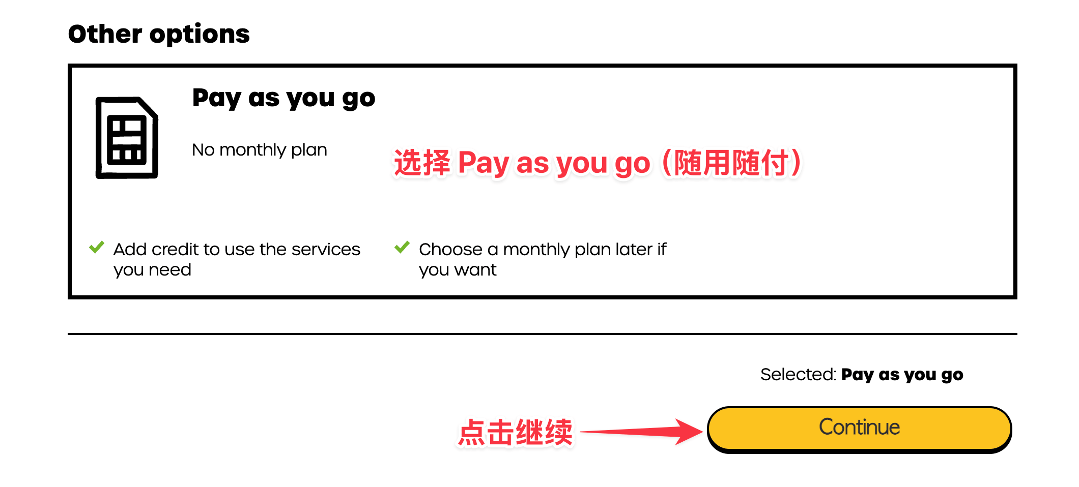 选择 Pay as you go 随用随付模式